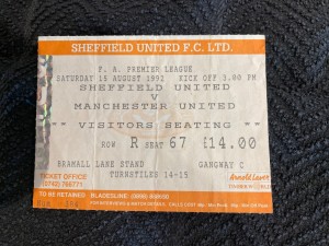 Sheffield United v Manchester United 92/93 First Match in Premier League Ticket for sale on Ebay