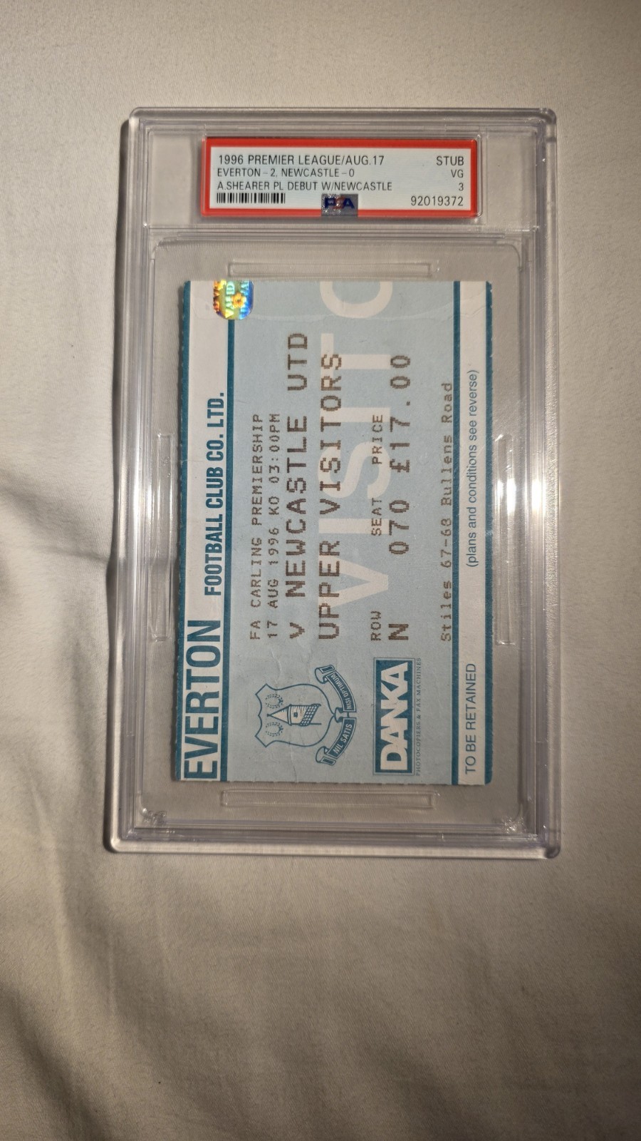Alan Shearer Newcastle 1996-97 Premier League Debut Ticket - PSA 3 for sale on Ebay