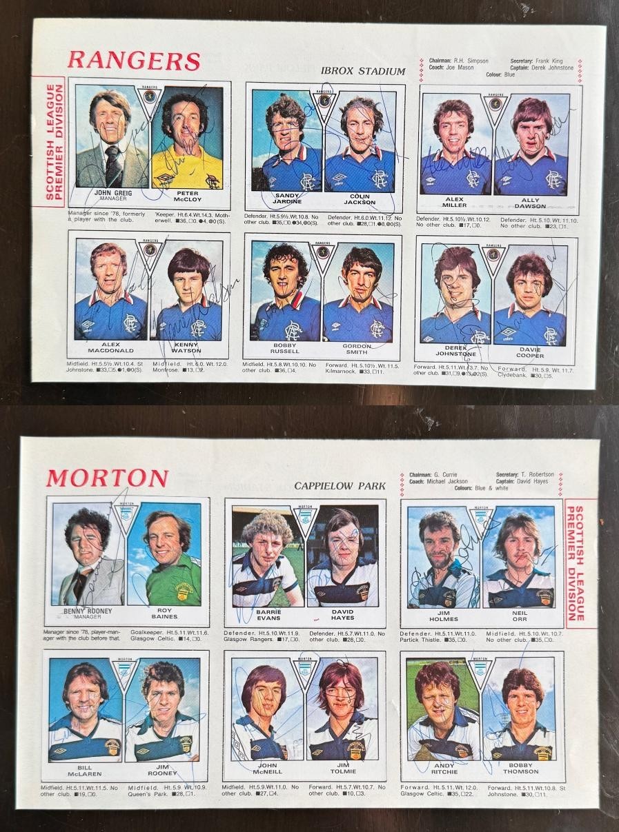 RANGERS MORTON signed 1980 Panini Sticker Team set DAVIE COOPER ANDY RITCHIE for sale on Ebay