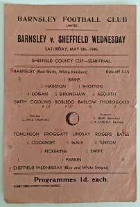 BARNSLEY V SHEFFIELD WEDNESDAY Sheffield County Cup Semi Final 5th May 1945 for sale on Ebay