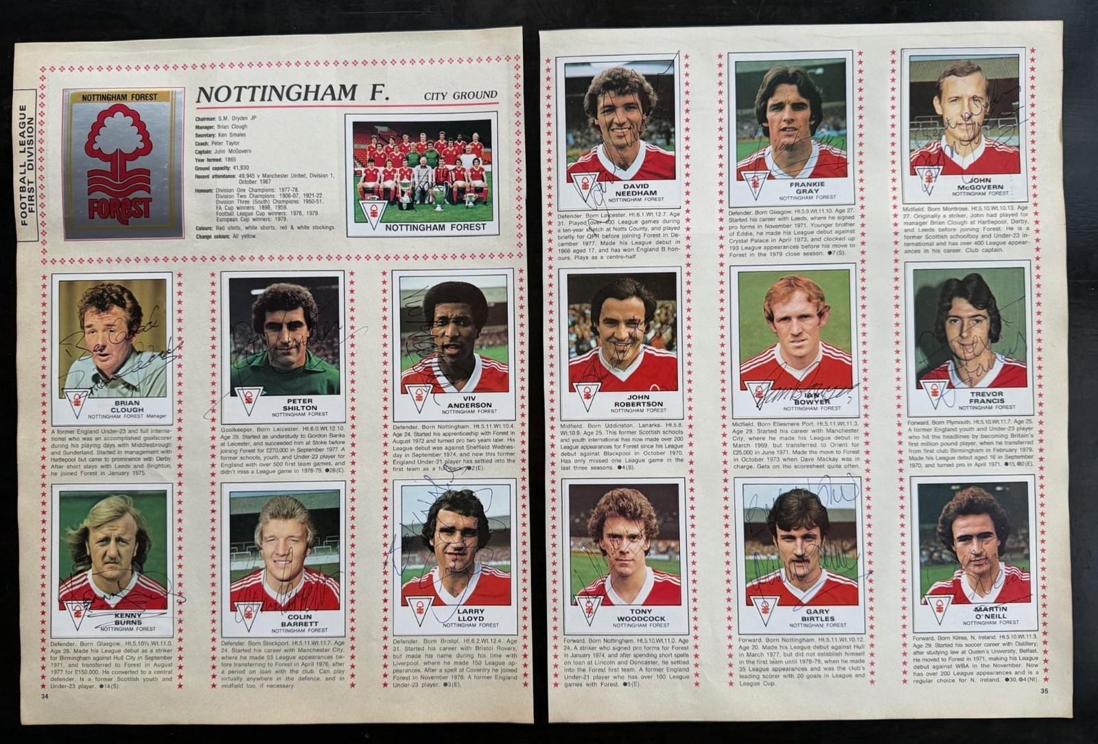 NOTTS FOREST signed 1980 Panini Sticker Team set CLOUGH TAYLOR FRANCIS ROBERTSON for sale on Ebay