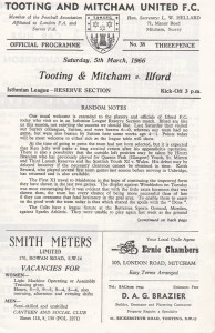 1965/66 Tooting & Mitcham United Reserves v Ilford Reserves, Isthmian League for sale on Ebay