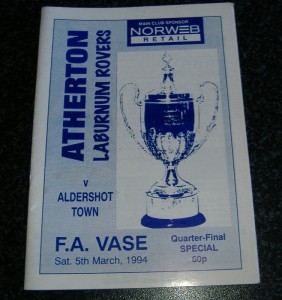 Atherton Laburnham v Aldershot Town 1993/94  - FA Vase Quarter Final for sale on Ebay