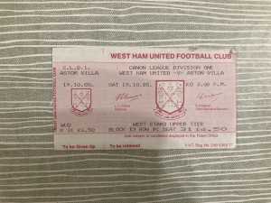 West Ham United v Aston Villa - Div 1 - UNUSED TICKET - 1985/86 for sale on Ebay