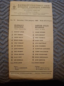 Burnley Reserves v Aston Villa Res programme.  11/1/1969 for sale on Ebay