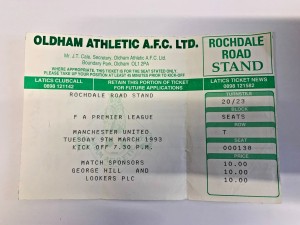 1992/93 - Oldham v Manchester United - 09/03/1993 - Ticket Stub - Man Utd for sale on Ebay
