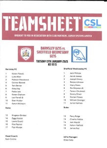 BARNSLEY U21 V SHEFFIELD WEDNESDAY U21 SHEFFIELD SENIOR CUP 13th Jan 2026 for sale on Ebay