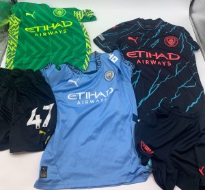 MANCHESTER CITY 2024/25 Home Shirt, 2023/24 Away Shirt & Shorts with GK Shirt for sale on Ebay