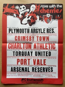1974 Bournemouth Match Poster Grimsby Town Charlton Athletic Port Vale Arsenal. for sale on Ebay