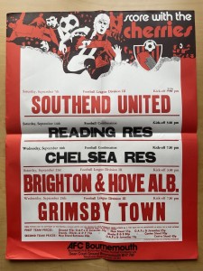 Sept 74 AFC Bournemouth Match Poster Southend United Brighton & H A Grimsby Town for sale on Ebay