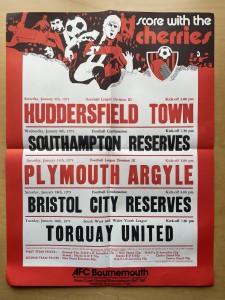 1974 AFC Bournemouth Match Poster Huddersfield Town Plymouth Argyle Southampton. for sale on Ebay