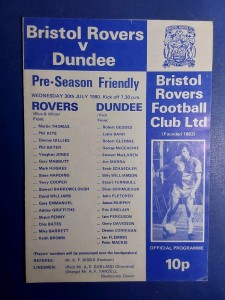 Pre-Season Friendly Bristol Rovers v Dundee 30th July 1980 for sale on Ebay