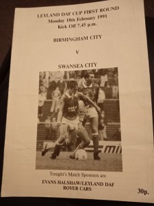18/02/1991 Birmingham City v Swansea City [Leyland Daf Cup] (4 Pages, Folded) for sale on Ebay