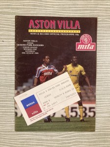 Aston Villa v Queens Park Rangers QPR - Div 1 - with TICKET - 1985/86 for sale on Ebay