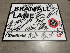 SHEFFIELD UNITED FC SIGNED 2025 METAL STREET SIGN FOOTBALL PROOF SHIRT PHOTO 1 for sale on Ebay