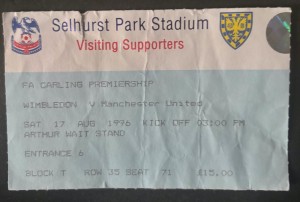 David Beckham halfway goal Wimbledon v Manchester United ticket stub August 1996 for sale on Ebay