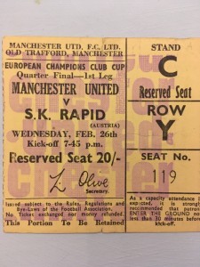 Man United V S.K. Rapid 1969 ticket for sale on Ebay