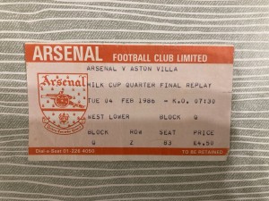 Arsenal v Aston Villa - League Cup Replay - TICKET - 1985/86 for sale on Ebay