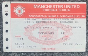 Manchester United v Ireland Busby Testimonial  1991 ticket stub and card for sale on Ebay