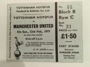 Tottenham Hotspur V Man United 1977 ticket for sale on Ebay