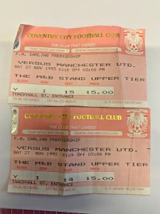 1993/94 - Coventry City v Manchester United - 27/11/1993 - 2 Tickets Together for sale on Ebay