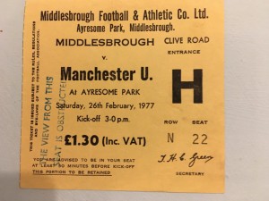 Middlesbrough V Man United 1977 ticket for sale on Ebay
