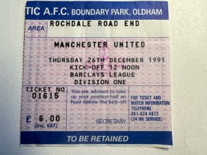 Oldham Arhletic v Manchester United ticket 1991 for sale on Ebay