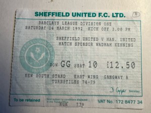 Sheffield United v Manchester United ticket stub 1992 for sale on Ebay