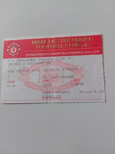 MANCHESTER UNITED v SOUTHAMPTON FOOTBALL TICKET FACUP 4TH RD REPLAY 5TH FEB 1992 for sale on Ebay