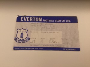 RARE TICKET STUB EVERTON V MANCHESTER UNITED 1989/90 for sale on Ebay