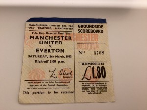 RARE TICKET STUB MANCHESTER UNITED V EVERTON FA CUP Q/F 1982/83 for sale on Ebay