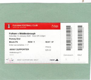 FULHAM v MIDDLESBROUGH FA CUP 3RD ROUND 10TH JANUARY 2026 TICKET UK POST FREE for sale on Ebay