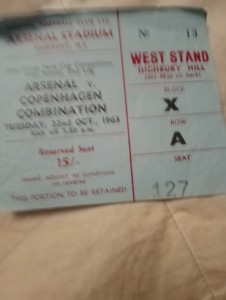Arsenal v Copenhagen Combination 22nd October 1963 ticket counterfoil for sale on Ebay