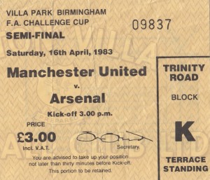 MANCHESTER UNTED V ARSENAL 16/4/1983 SEMI FINAL VILLA PARK -  USED TICKET for sale on Ebay