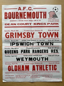 Mar 73 AFC Bournemouth Match Poster Grimsby Town Oldham Athletic Ipswich QPR. for sale on Ebay