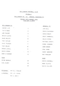1991/2 GILLINGHAM V ARSENAL. PRE SEASON FRIENDLY. DOUBLE SIDED SINGLE SHEET for sale on Ebay