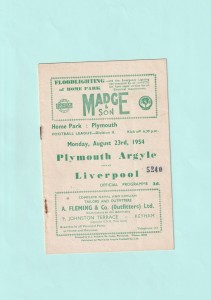 1954-1955 LEAGUE DIVISION 2 : PLYMOUTH ARGYLE v LIVERPOOL ON 23RD AUGUST 1954 for sale on Ebay