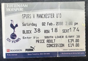 Spurs v Manchester United ticket stub Premier League 2nd February 2008 for sale on Ebay