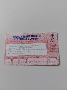 MANCHESTER UNITED v TORPEDO MOSCOW UEFA CUP FOOTBALL TICKET 16TH SEPT 1992 for sale on Ebay