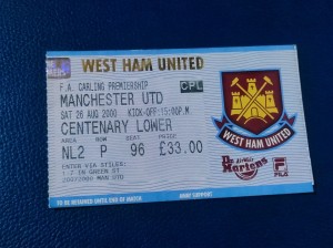 West Ham United vs Manchester United Ticket 2000 Premiership for sale on Ebay
