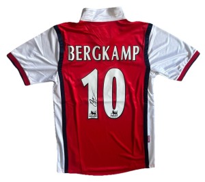 DENNIS BERGKAMP Hand Signed OFFICIAL 98/99 Retro ARSENAL jersey HOME RARE*COA for sale on Ebay