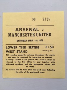 Arsenal V Man United 1978 ticket for sale on Ebay