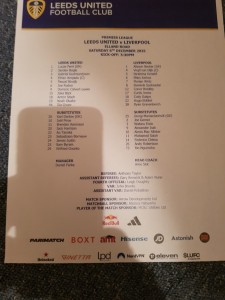 Leeds United v Liverpool official Teamsheet 6.12.25 for sale on Ebay