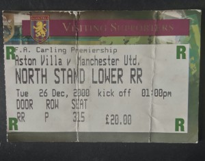 Aston Villa v Manchester United ticket stub Premier League 26th December 2000 for sale on Ebay