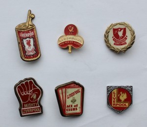SIX 1970’S LIVERPOOL FOOTBALL CLUB ENAMEL PIN BADGES, ACE OF CLUBS, ETC. COFFER. for sale on Ebay