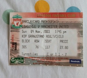 Liverpool v Manchester United 9th November 2003 Ticket for sale on Ebay