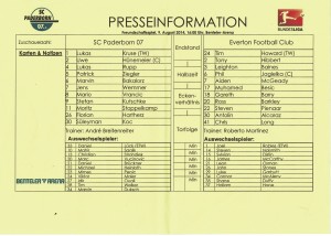 SC PADERBORN 07, GERMANY v EVERTON. 2014 PROGRAMME./TEAM SHEET. *RARE* for sale on Ebay