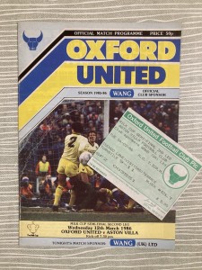 Oxford United v Aston Villa - League Cup SF - with TICKET - 1985/86 for sale on Ebay