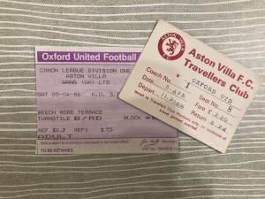 Oxford United v Aston Villa - Div 1 - TICKET & TRAVEL TICKET - 1985/86 for sale on Ebay