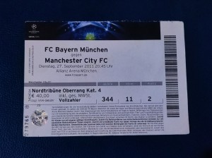 FC Bayern Munich vs Manchester City Ticket 2011 UEFA Champions League for sale on Ebay